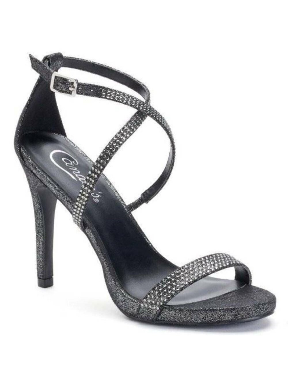 Candies Suede Pumps 9.5 Womens Black Rhinestone High Heels Ankle Strap Padded